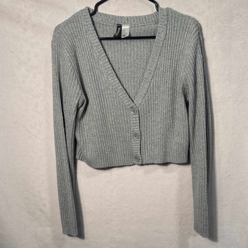 Divided Light Gray Ribbed Cardigan